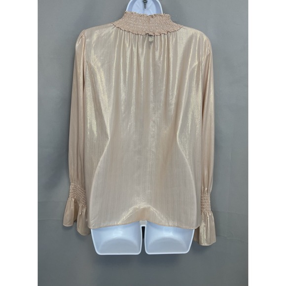 Worthington women's smocked mock-neck long-sleeve Pink Metálic Large - Picture 3 of 8